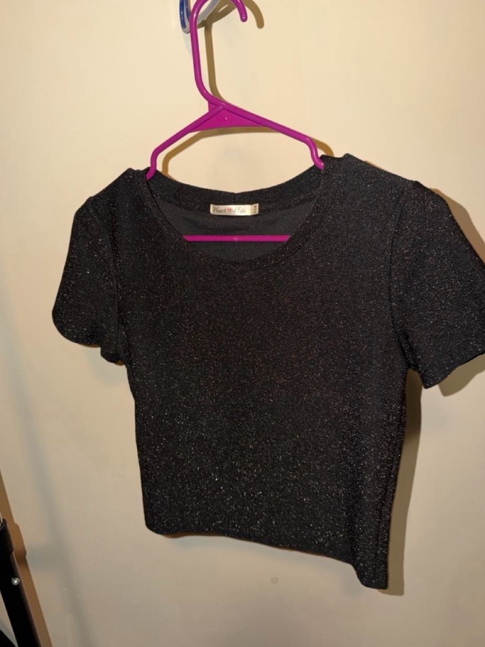 Heart Hips Black Sparkle Short Sleeve Crop Top